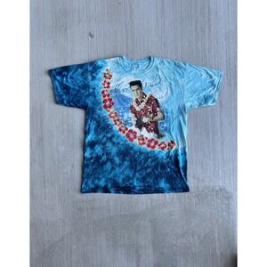 Vintage Liquid Blue Elvis Presley Tie Dye Shirt Mens L/XL Blue Floral Flowers
